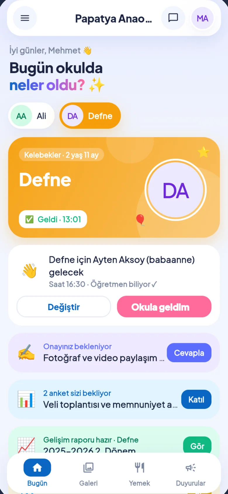 MyKres · Veli ana sayfası