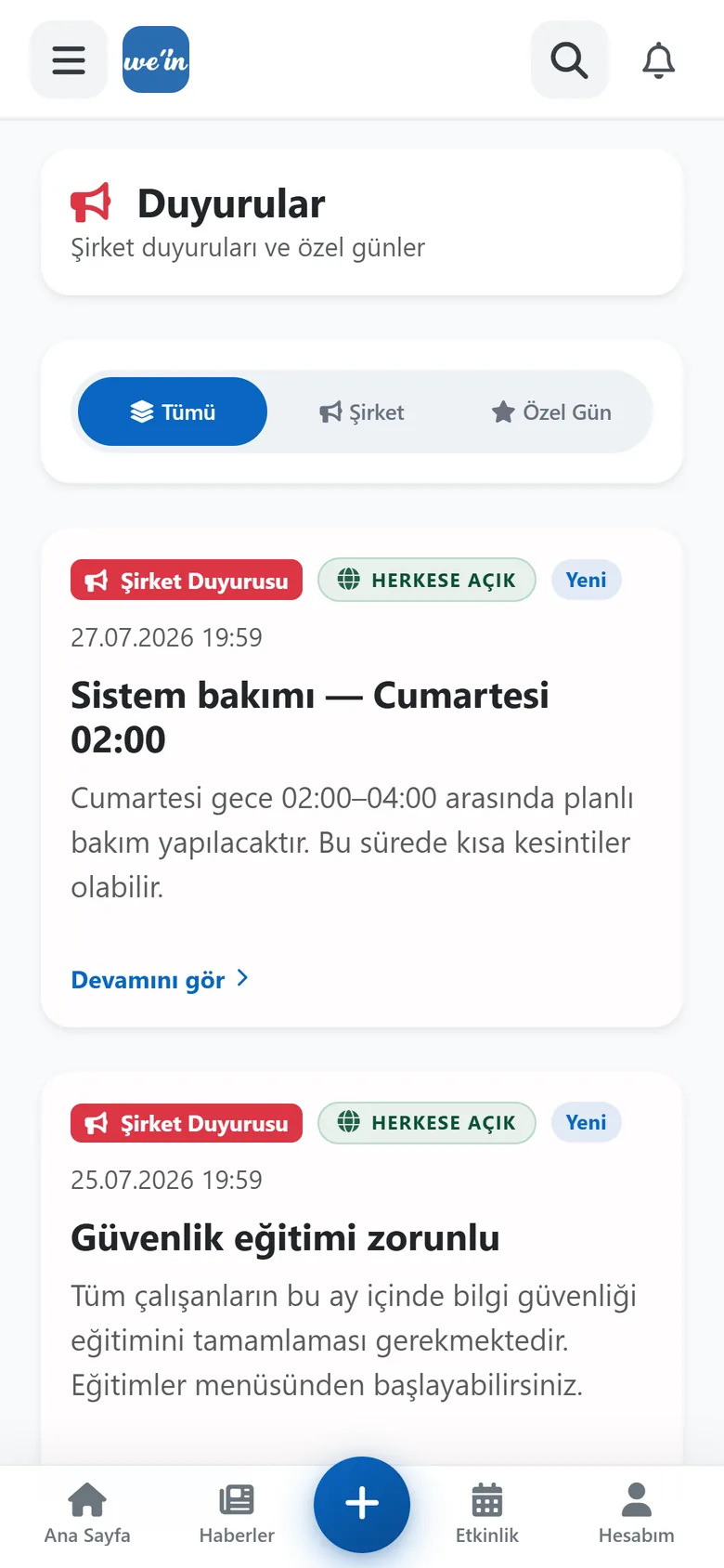 Wein duyurular